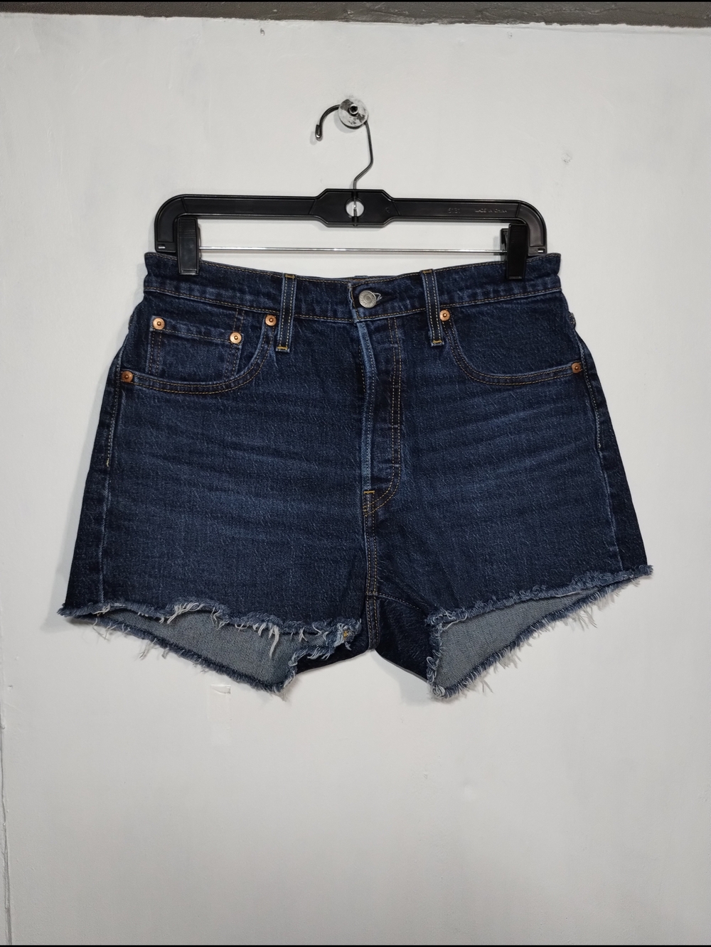 Levi's Dark Blue Denim Frayed Hem Cutoff Shorts